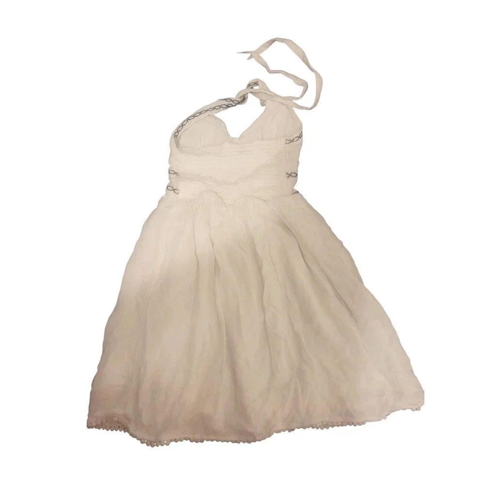 VTG‎ Hollister Dress Girls Small White Embroidered Smocked Halter Babydoll